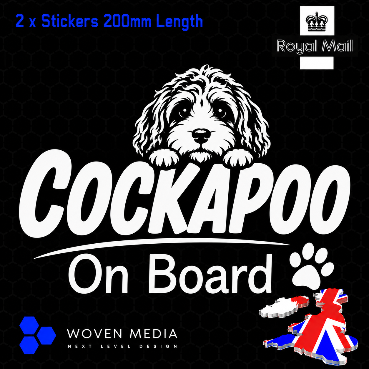 Cockapoo On Board Decals & Stickers – Pair | White 200mm Vinyl Car Window Decals