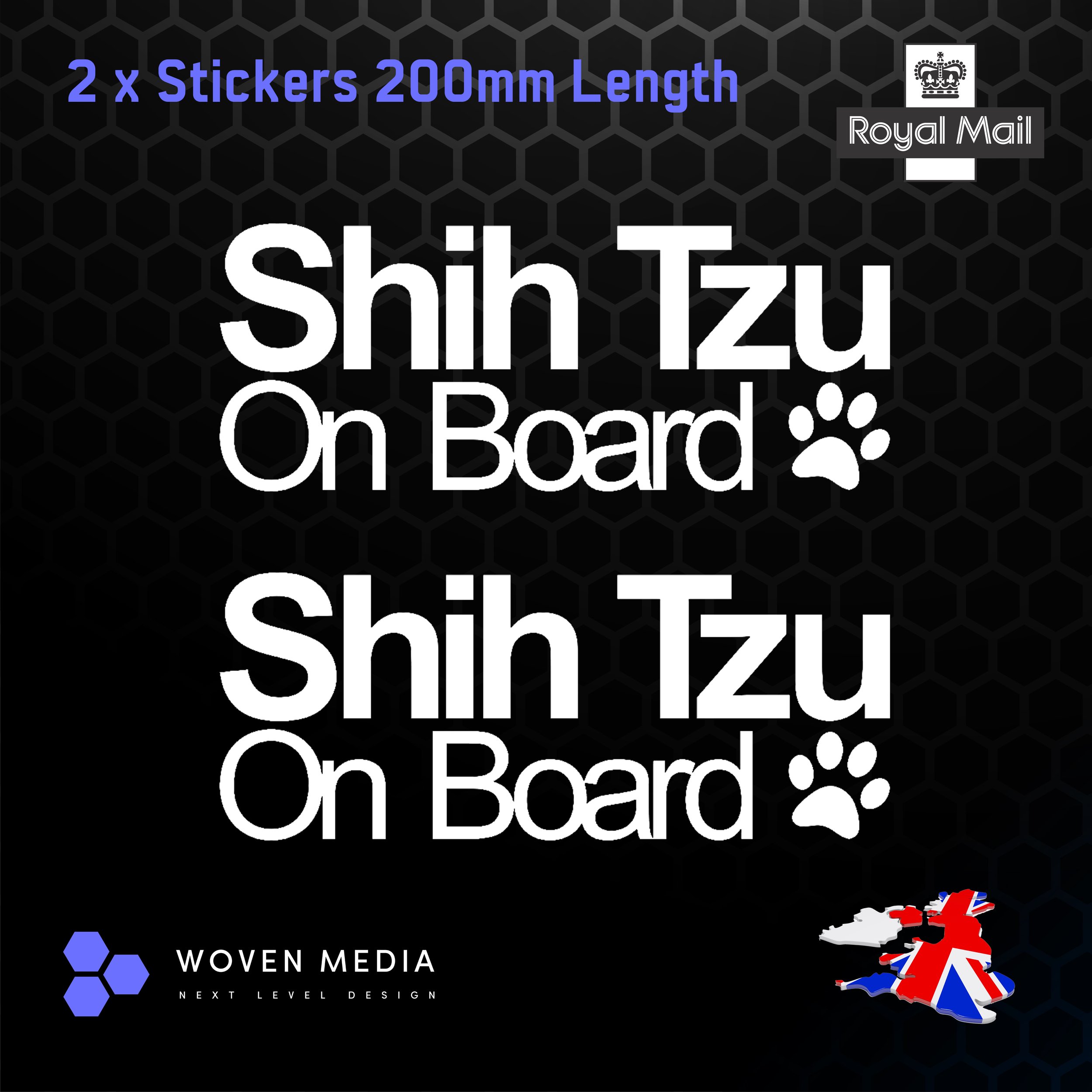 Shih Tzu On Board Decals & Stickers – Pair | White 200mm Vinyl Car Window Decals