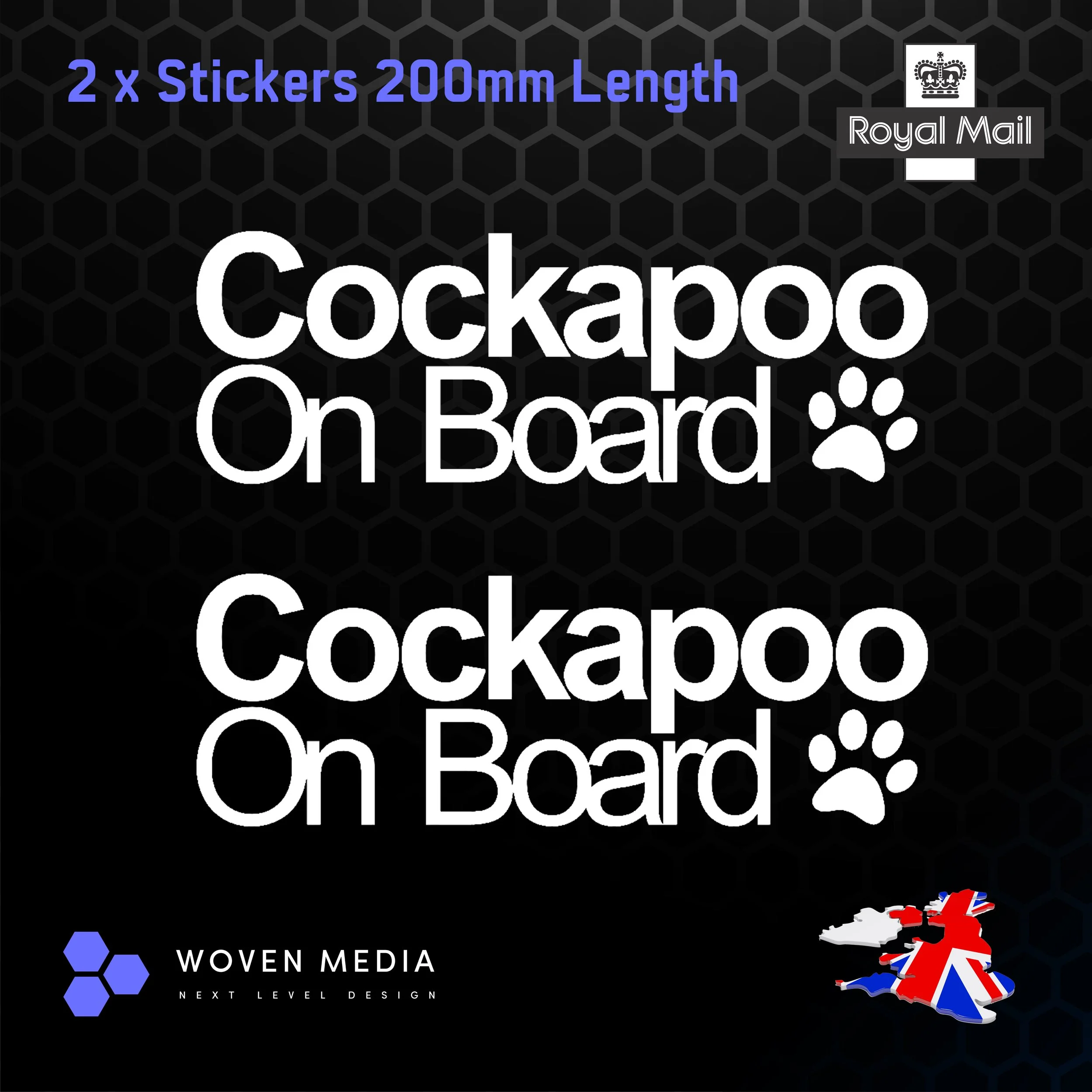Cockapoo On Board Decals & Stickers – Pair | White 200mm Vinyl Car Window Decals