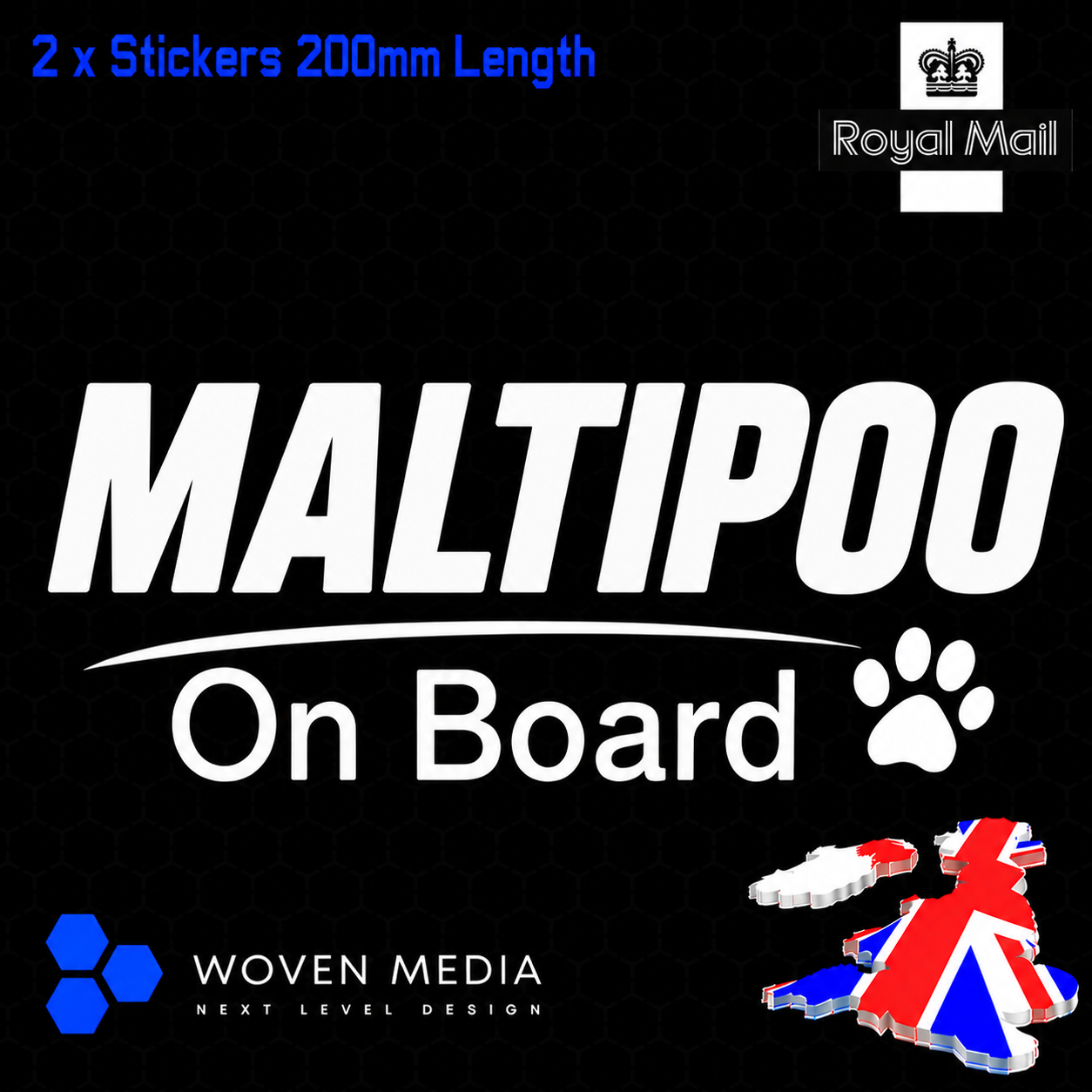 Maltipoo On Board Decals & Stickers – Pair | White 200mm Vinyl Car Window Decals