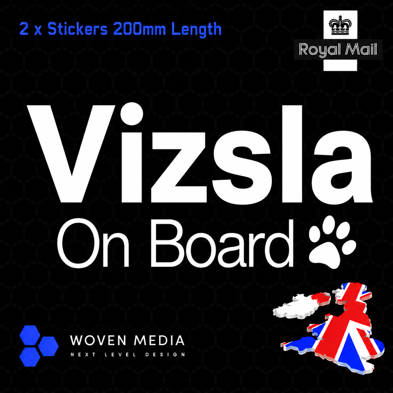 Hungarian Vizsla On Board Decals & Stickers – Pair | White 200mm Vinyl Car Window Decals