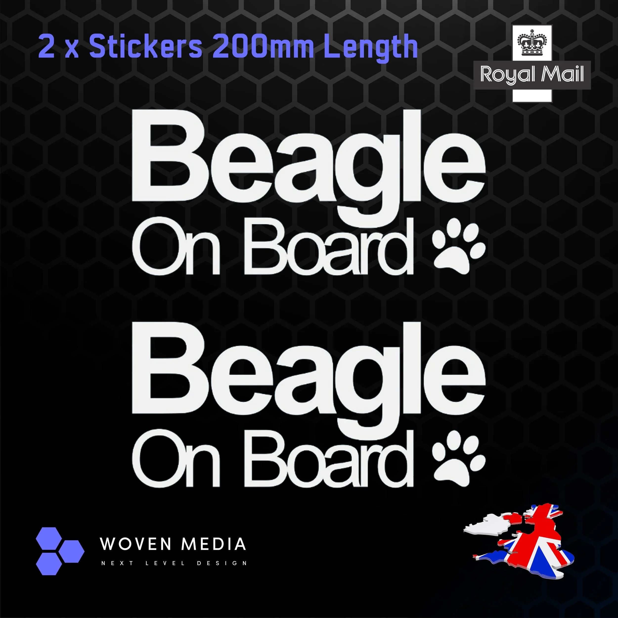 Beagle On Board Decals – Pair | White 200mm Vinyl Car Window Stickers