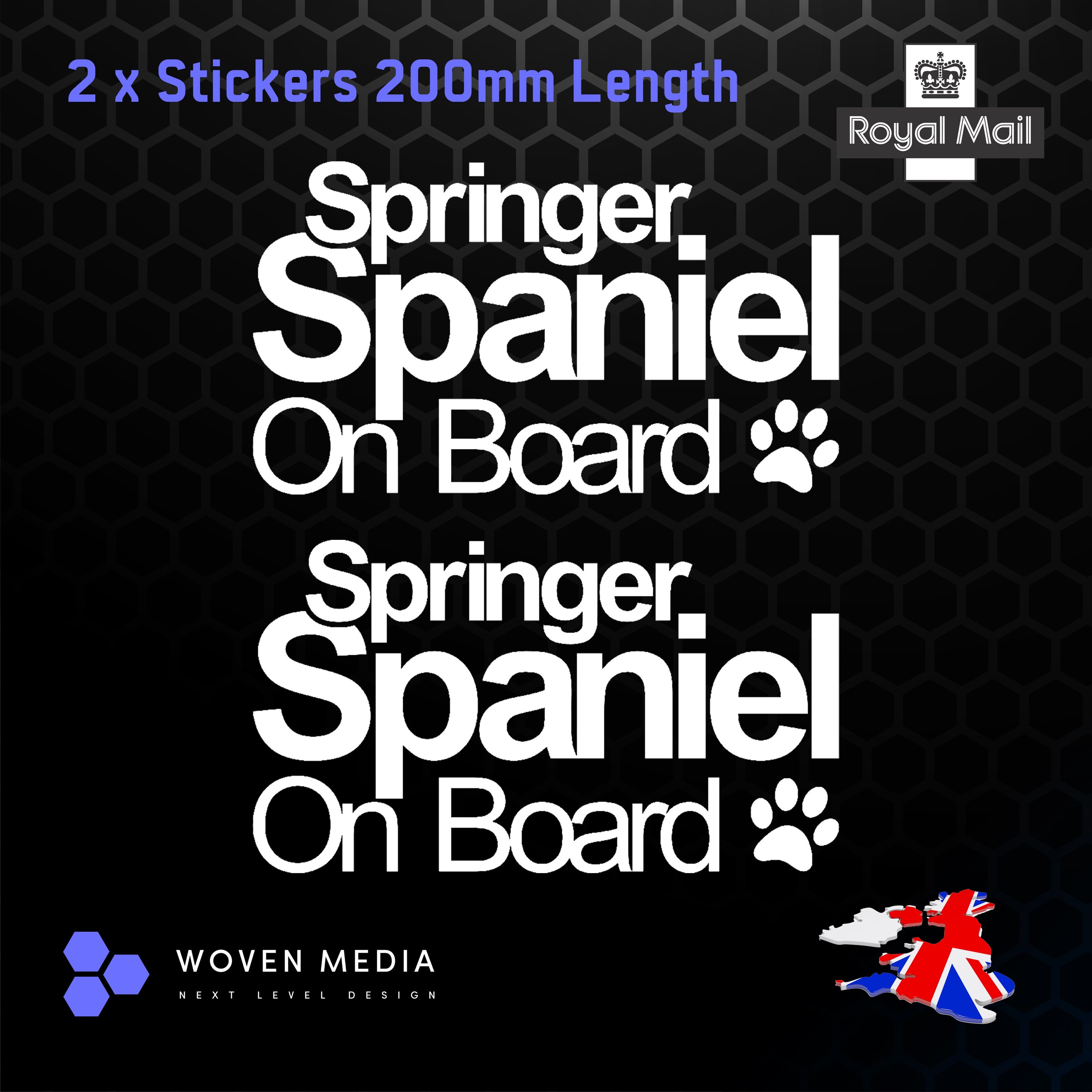 Springer Spaniel On Board Decals – Pair | White 200mm Vinyl Car Window Stickers