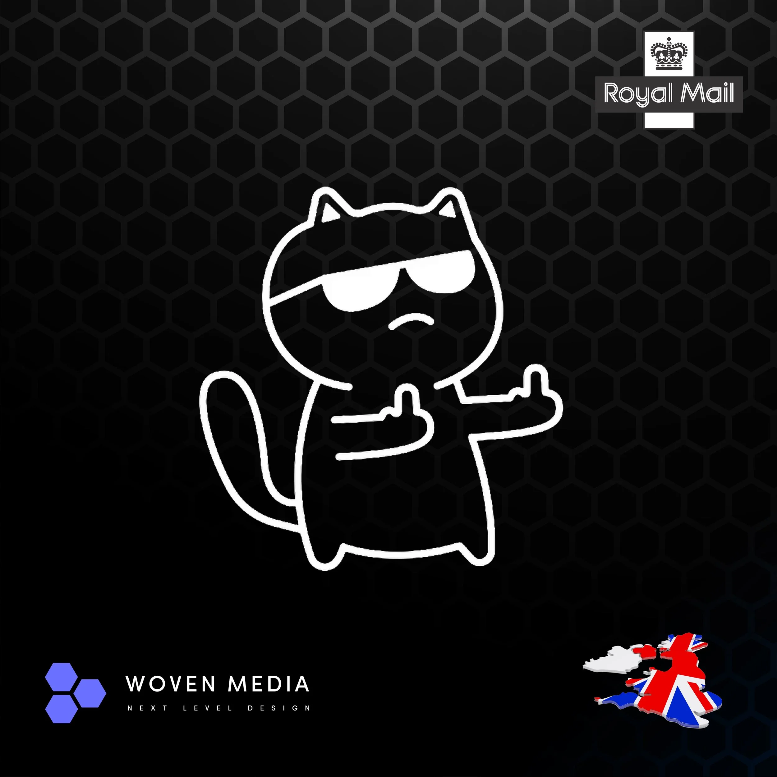 Rude Cat Middle Finger Sticker | White 200mm Funny Cat Vinyl Decal