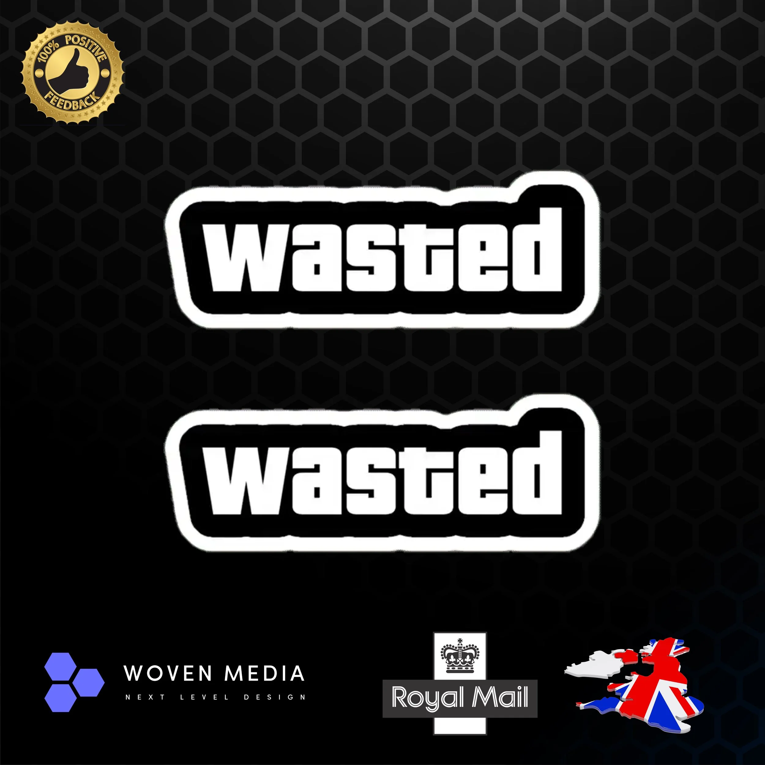GTA Wasted Vinyl Sticker Decal | 150mm | Premium Waterproof Car, Laptop & Gaming Sticker | UK Made Pair