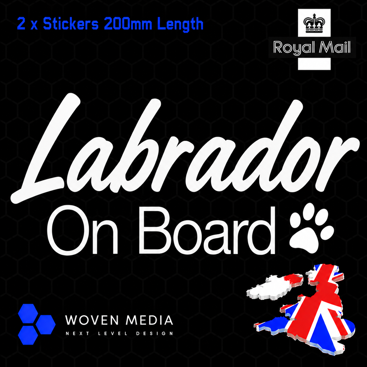 Labrador Retriever On Board Decals & Stickers – Pair | White 200mm Vinyl Car Window Decals