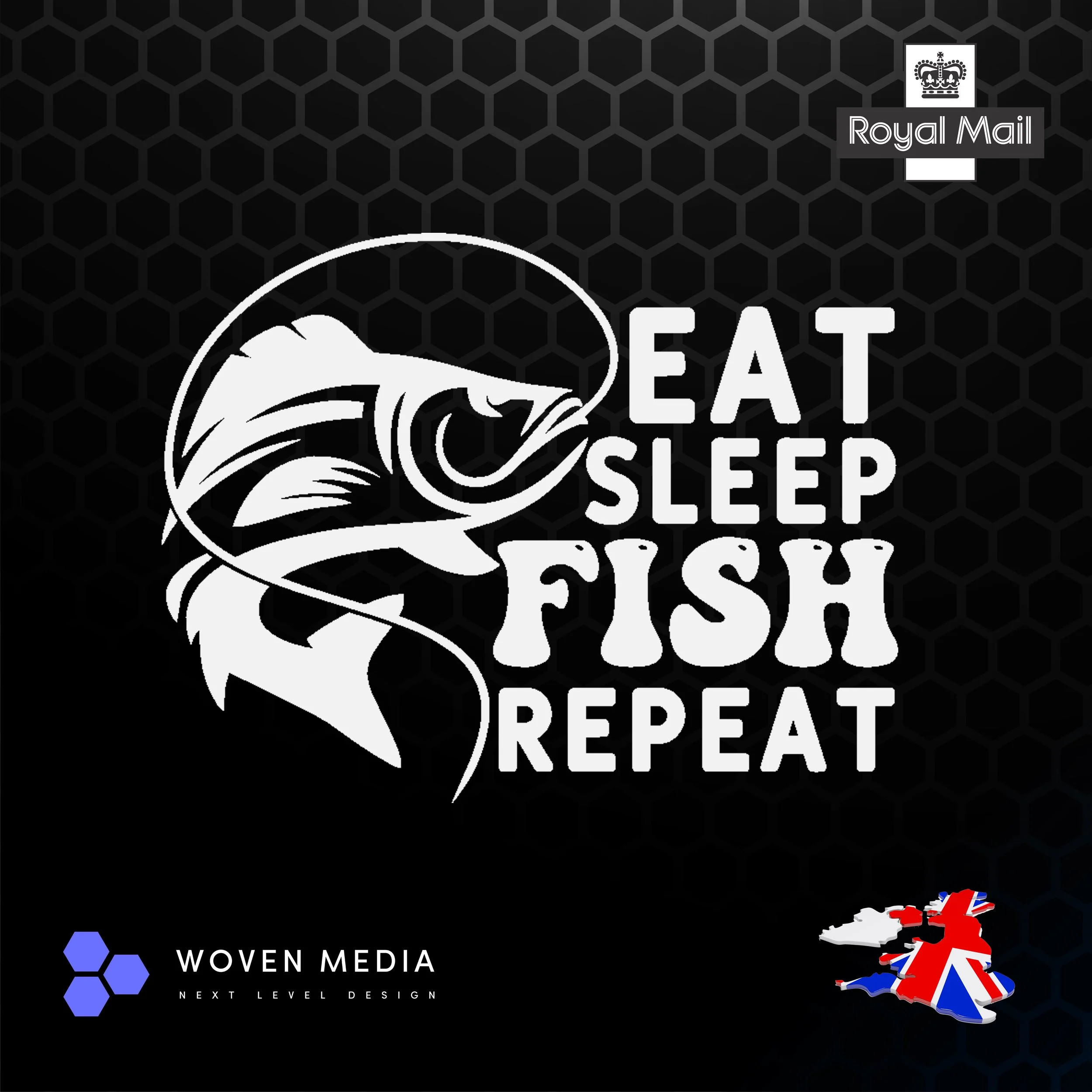 Eat Sleep Fish Repeat Sticker | White 200mm Fishing Vinyl Decal | Premium Outdoor Vinyl