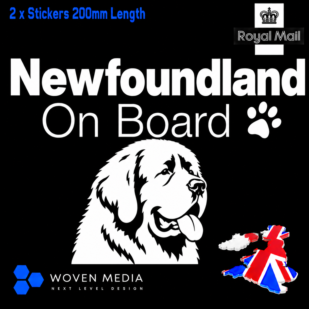 Newfoundland On Board Decals & Stickers – Pair | White 200mm Vinyl Car Window Decals