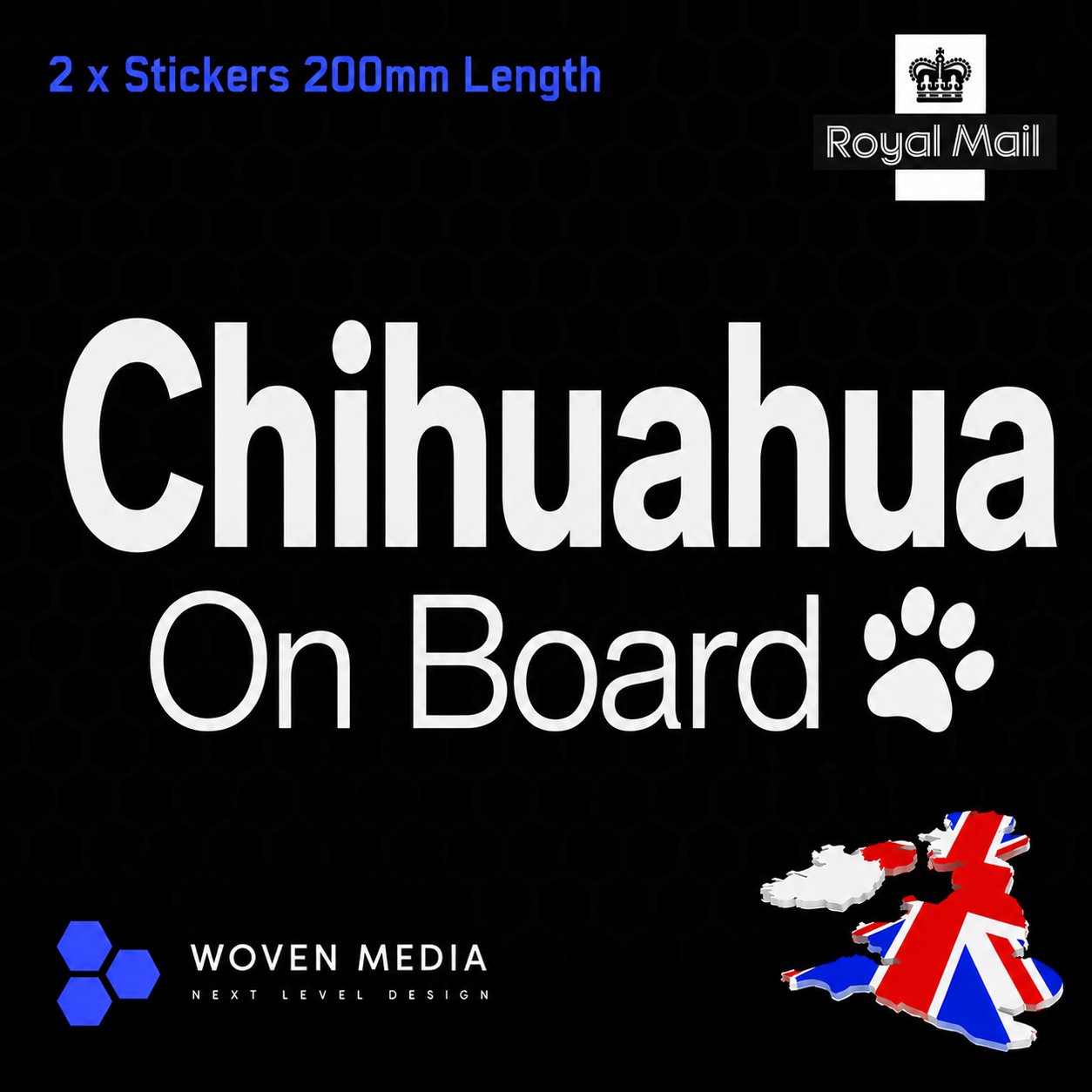 Chihuahua On Board Decals & Stickers – Pair | White 200mm Vinyl Car Window Decals