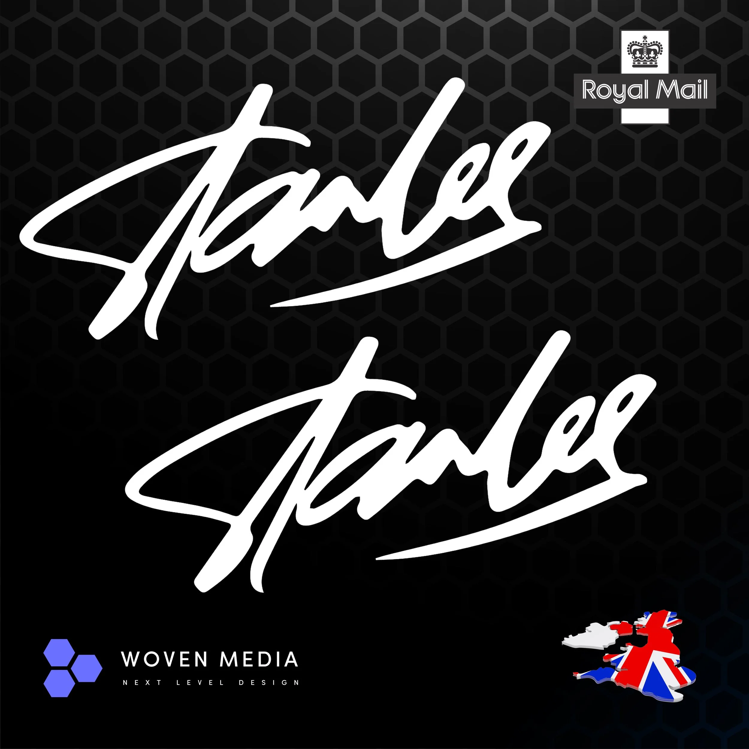 Stan Lee Autograph Stickers – Pair | White 200mm Vinyl Decals | Premium Outdoor Vinyl | UK Made