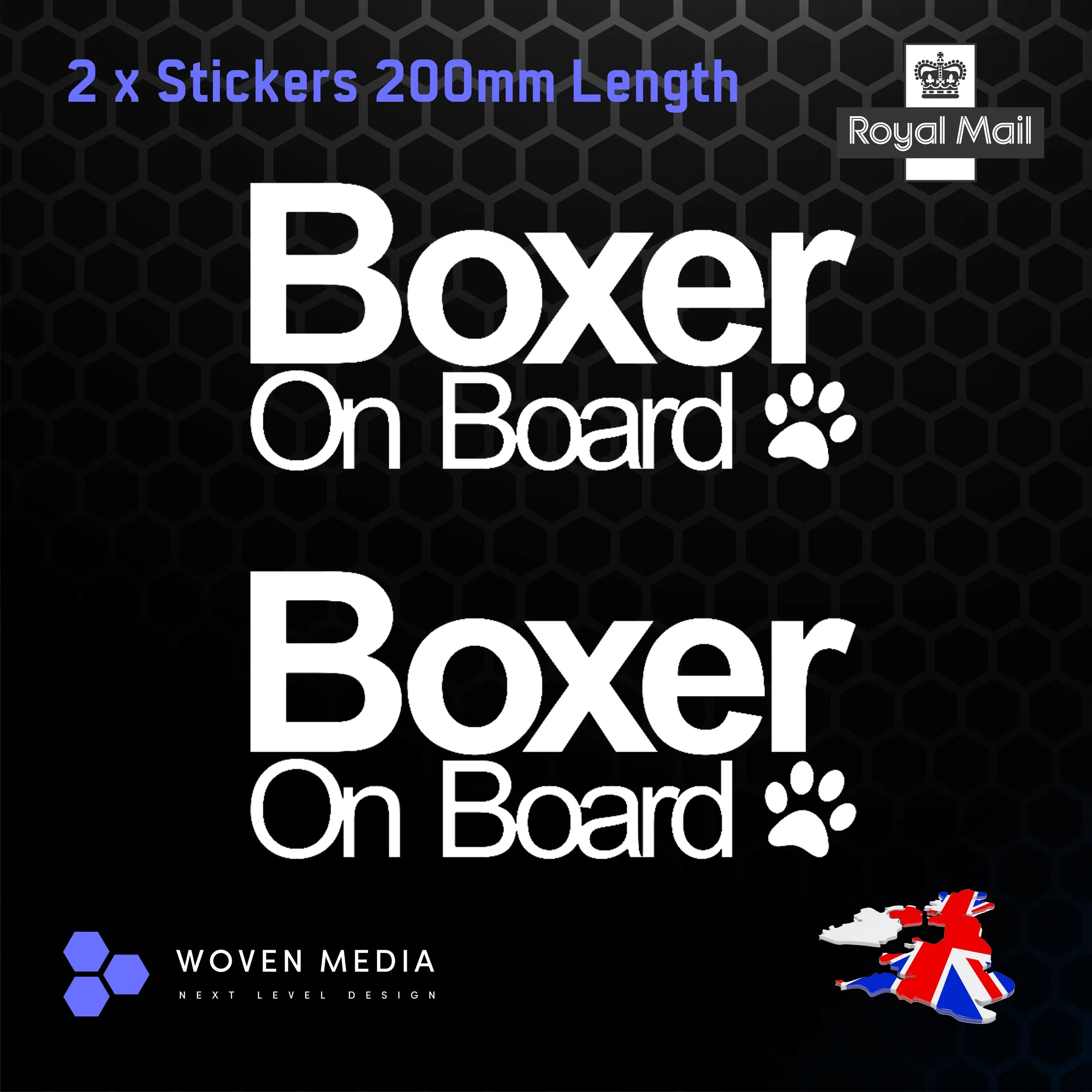Boxer On Board Decals – Pair | White 200mm Vinyl Car Window Stickers