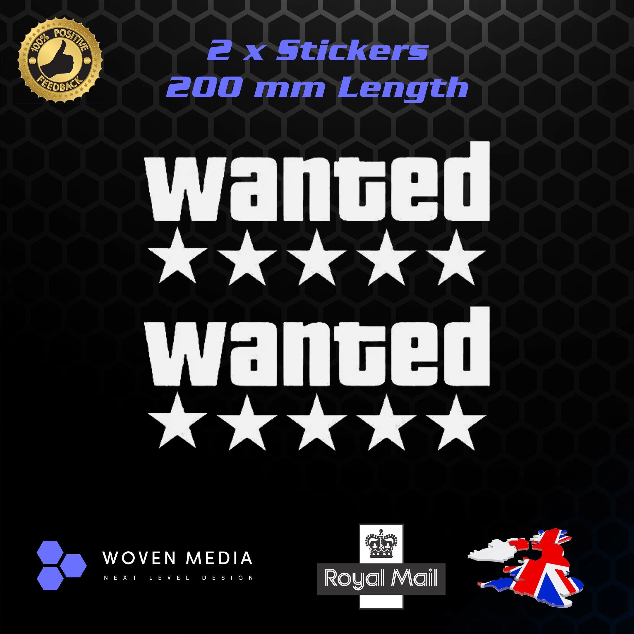GTA Wanted Star Stickers – Pair | 200mm White Vinyl Decals | Premium Outdoor Vinyl | UK Made
