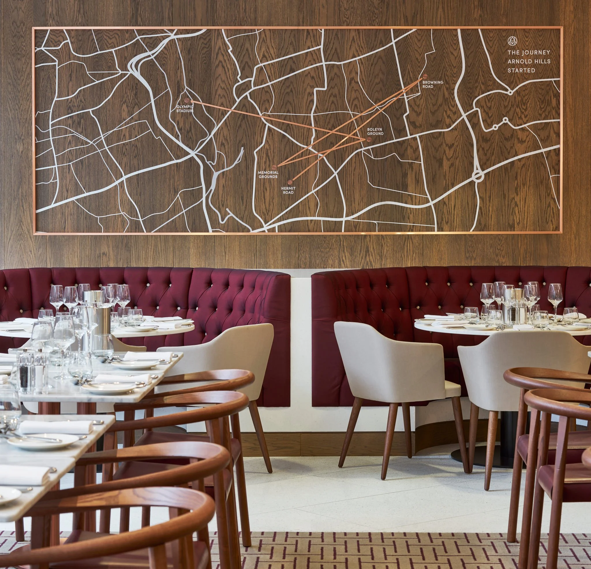 Arnold Hills Hospitality Restaurant in West Ham football ground The London Stadium, photography by Premier Stadium Images
