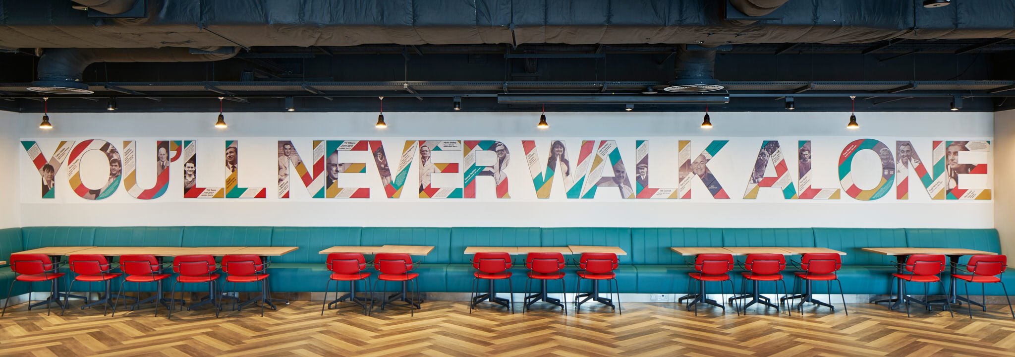 Hospitality Areas at Liverpool FC Stadium Anfield, You'll Never Walk Alone artwork, photography by Premier Stadium Images