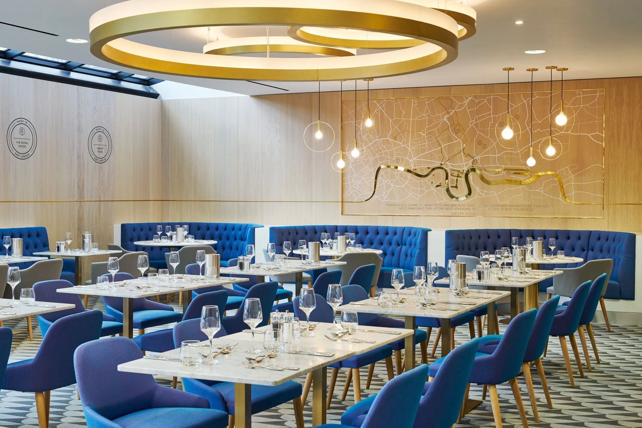 Hospitality Restaurant in West Ham football ground The London Stadium, photography by Premier Stadium Images