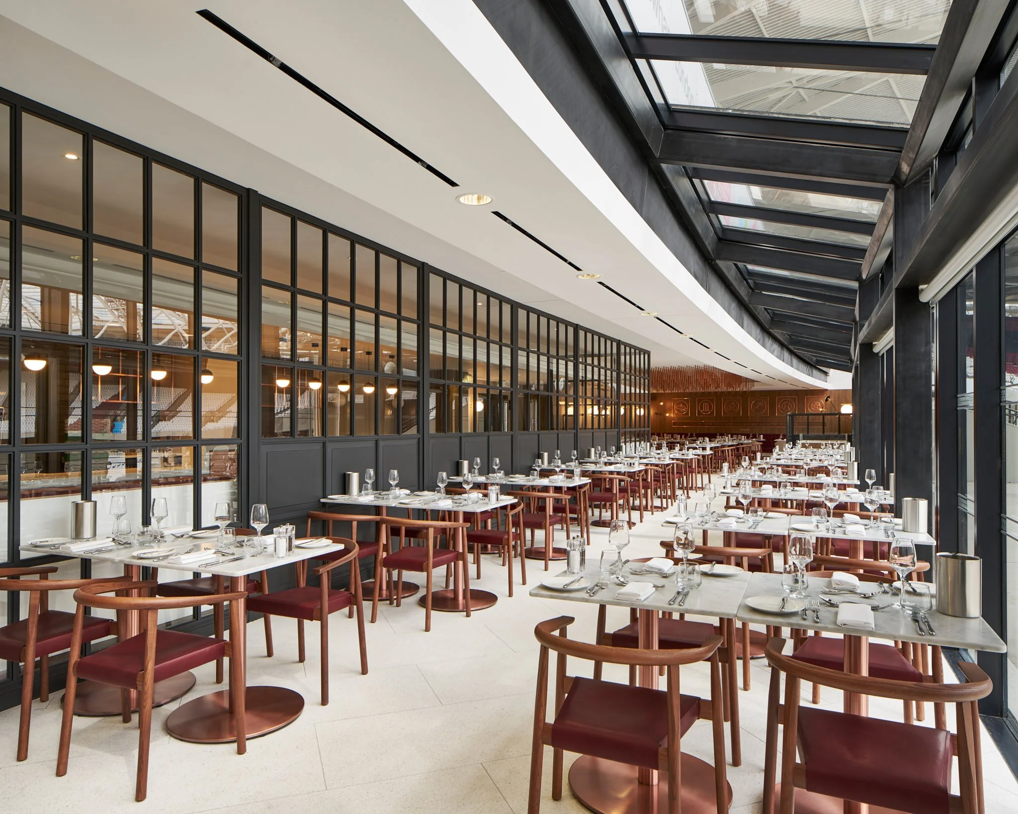 Hospitality Restaurant in West Ham football ground The London Stadium, photography by Premier Stadium Images