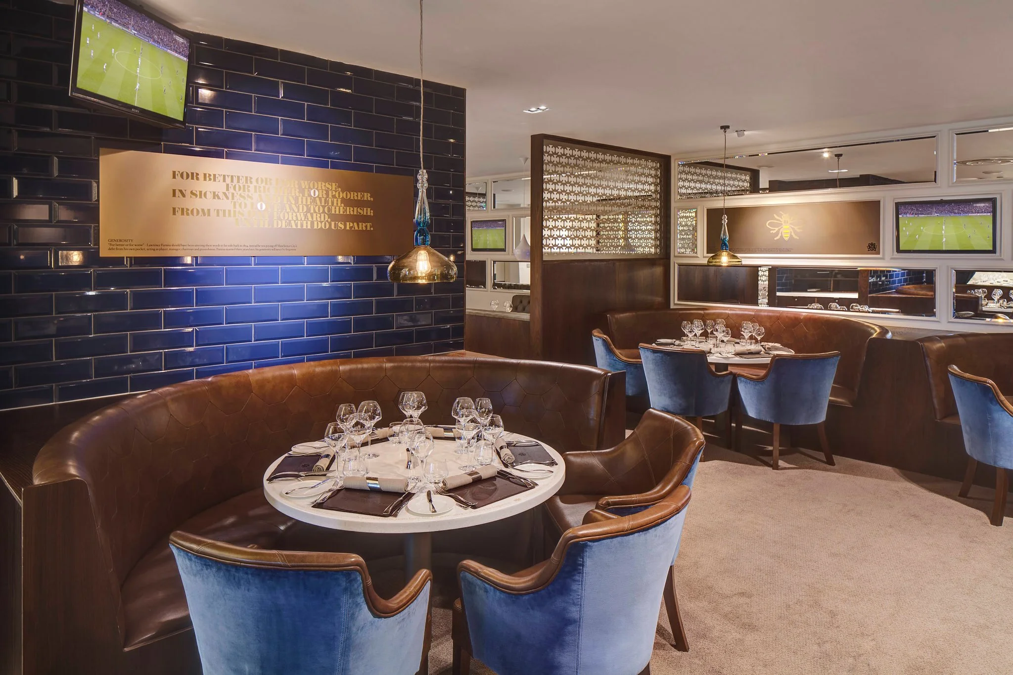The Connell Club Restaurant Bar in Manchester City ground Etihad Stadium, photography by Premier Stadium Images