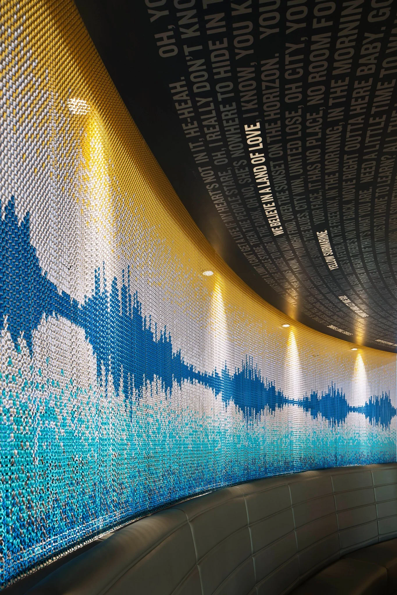 Artwork in Restaurant Bar in Manchester City ground Etihad Stadium, photography by Premier Stadium Images