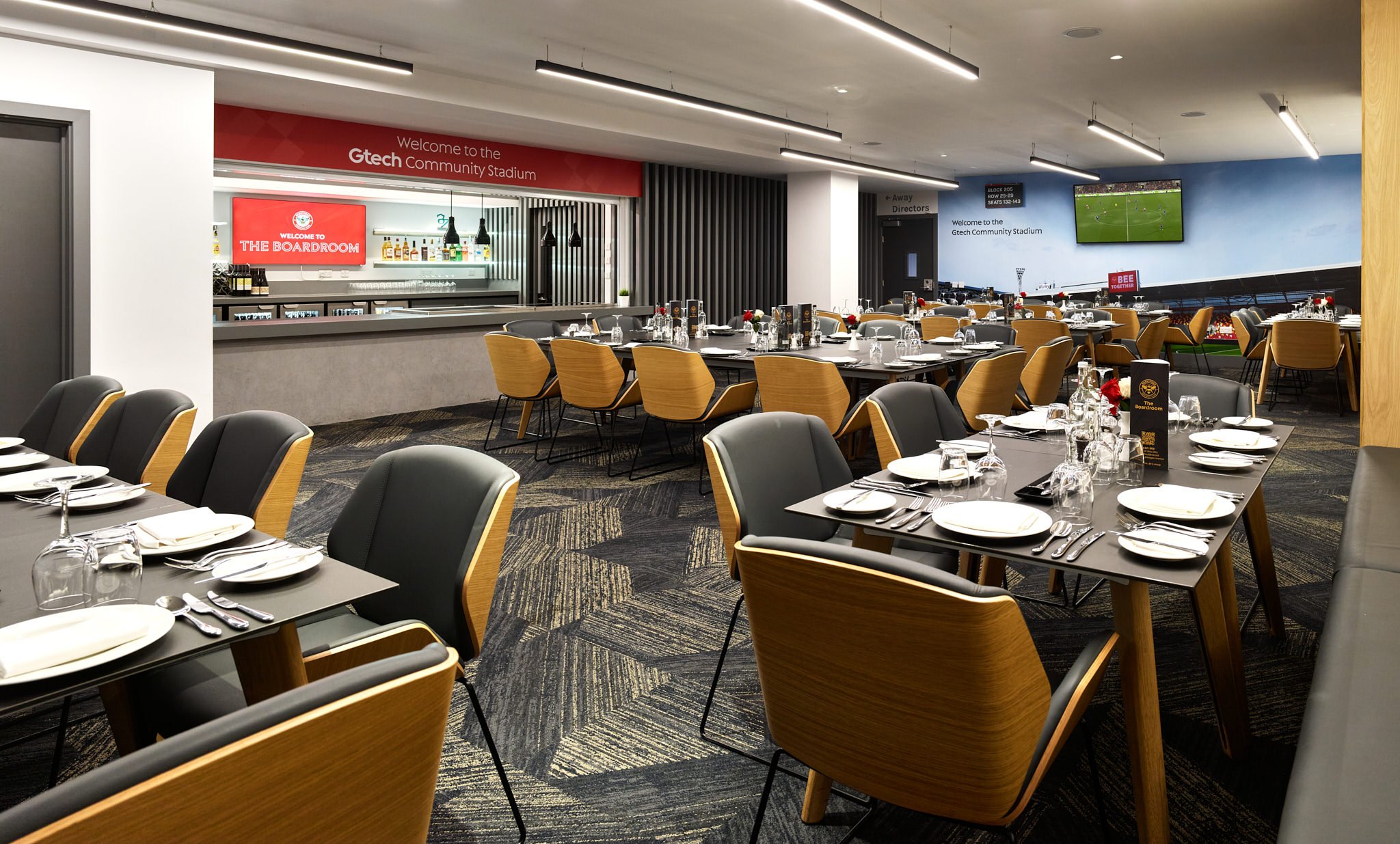 The Boardroom Restaurant Bar at Brentford FC Gtech Community Stadium, photography by Premier Stadium Images