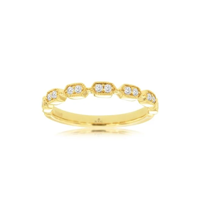 14 Karat Yellow Gold Diamond Millgrain Band