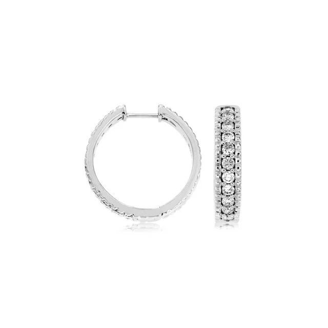 14k White Gold Diamond Hoop Earrings