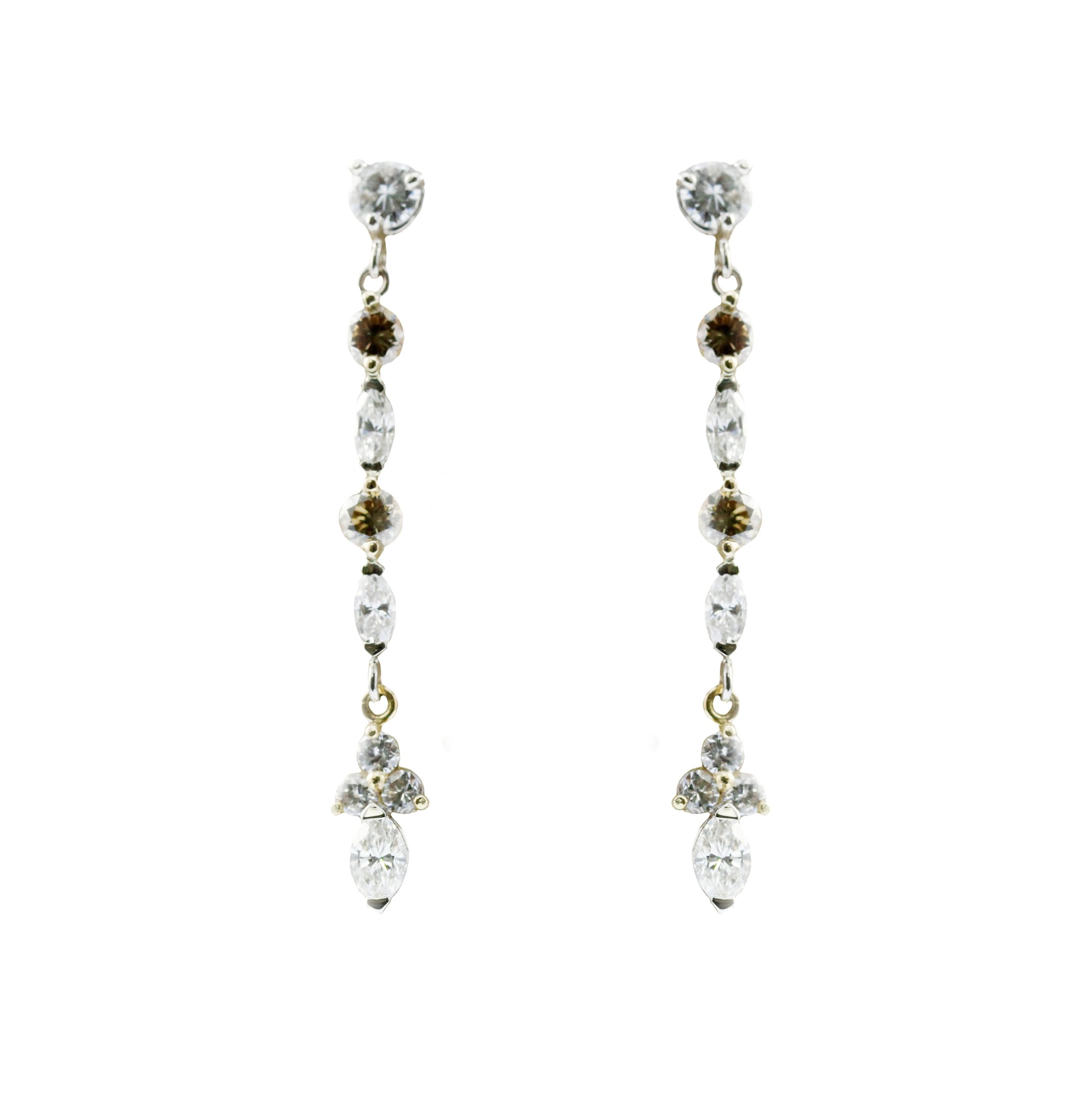 Cognac (Light Chocolate) and White Diamond Dangle Earrings