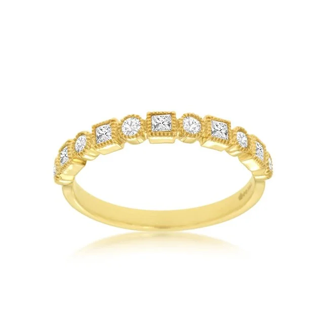 14k Yellow Gold Diamond Millgrain Wedding Band