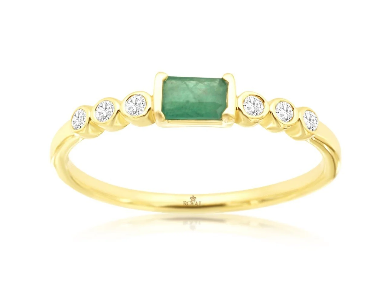 14k Yellow Gold Emerald and Diamond Band