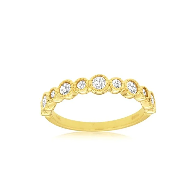 14k Yellow Gold Millgrain Diamond Bezel Wedding Band