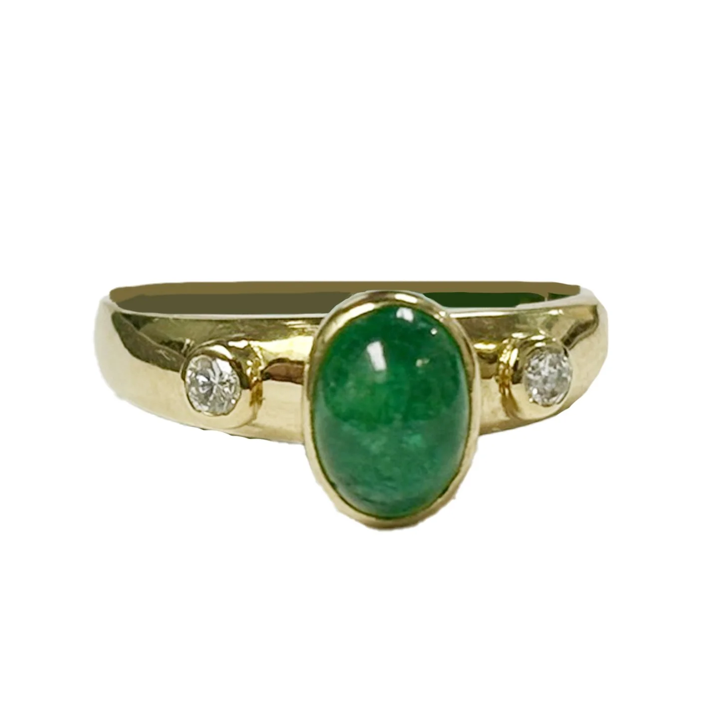 Emerald Cabochon Cut Ring 18k Yellow Gold Bezel Set