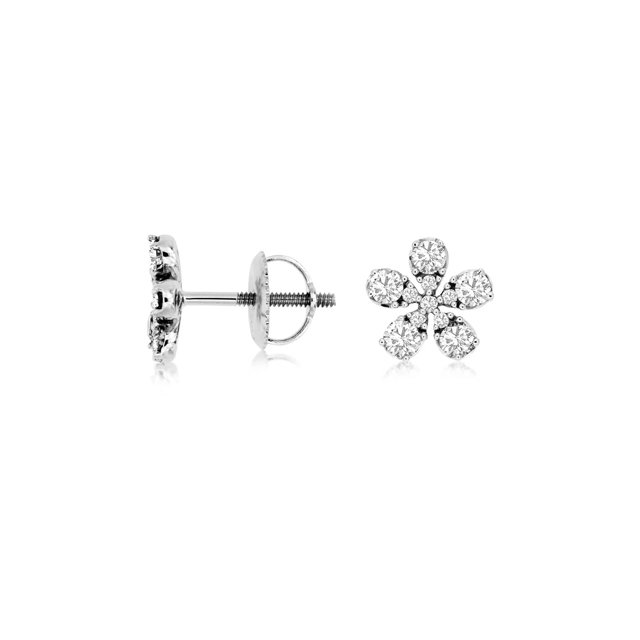 14k White Gold Diamond Flower Stud Earrings