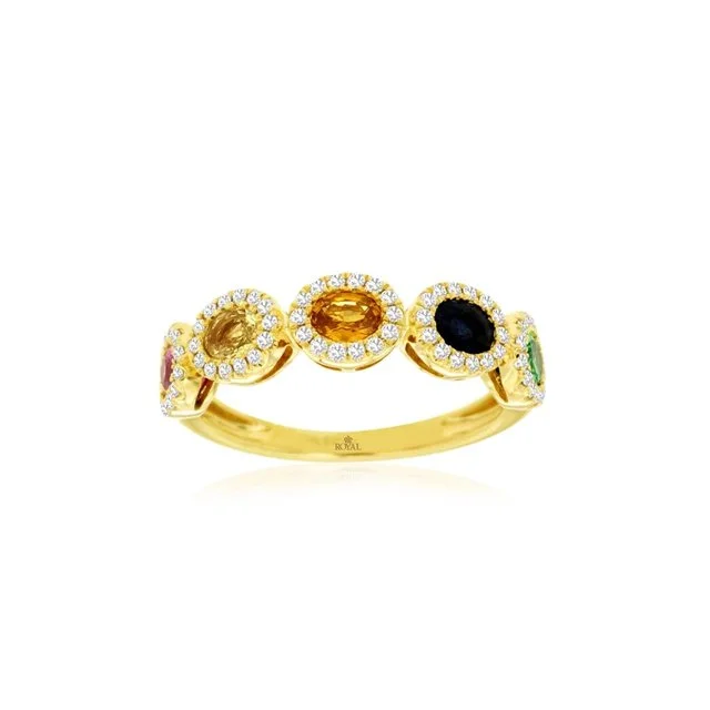 14k Yellow Gold Multicolor Sapphire and Diamond Ring
