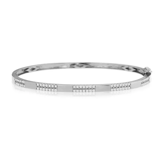 14k White Gold Hinged Diamond Bangle