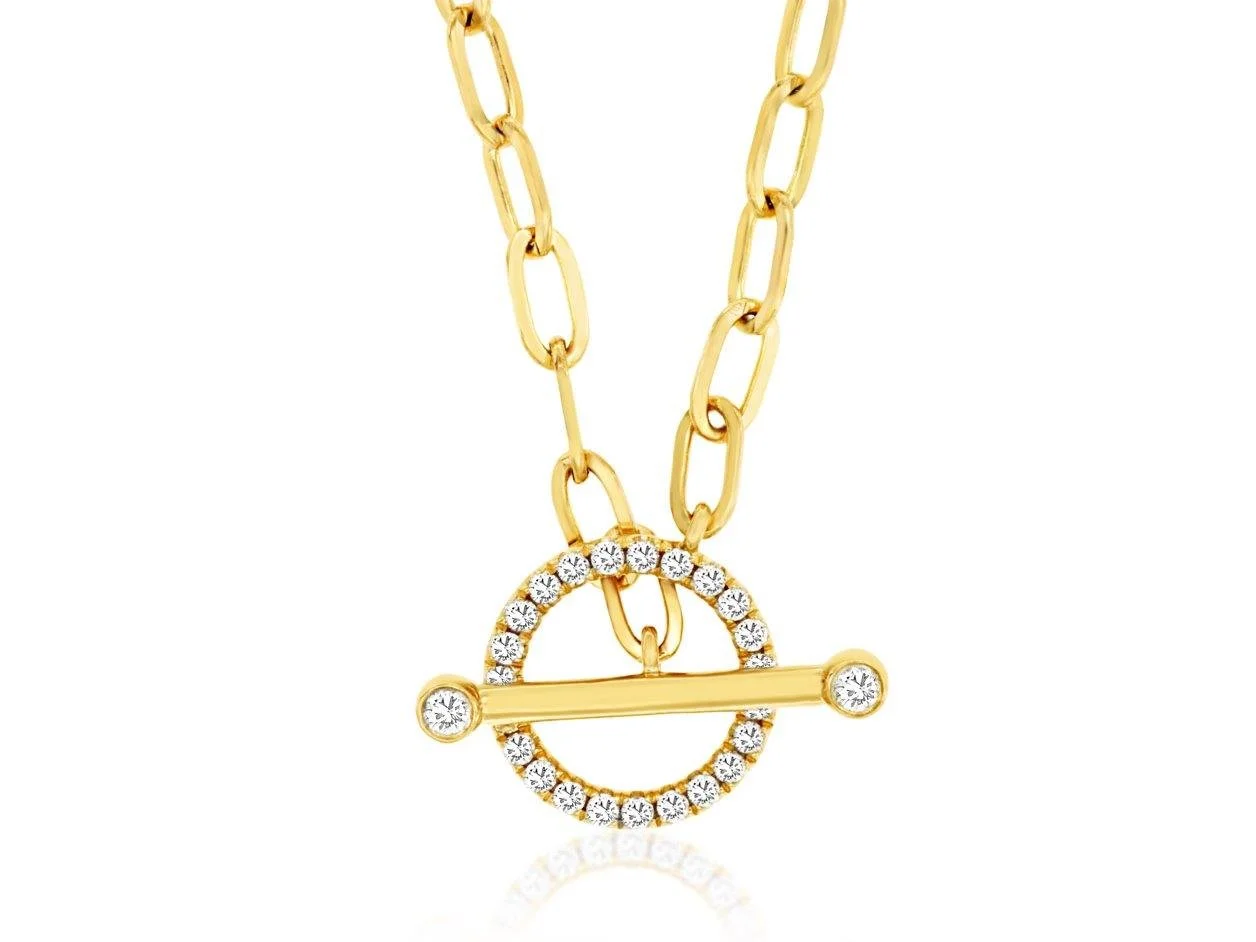 14k Yellow Gold Diamond Toggle Paperclip Chain