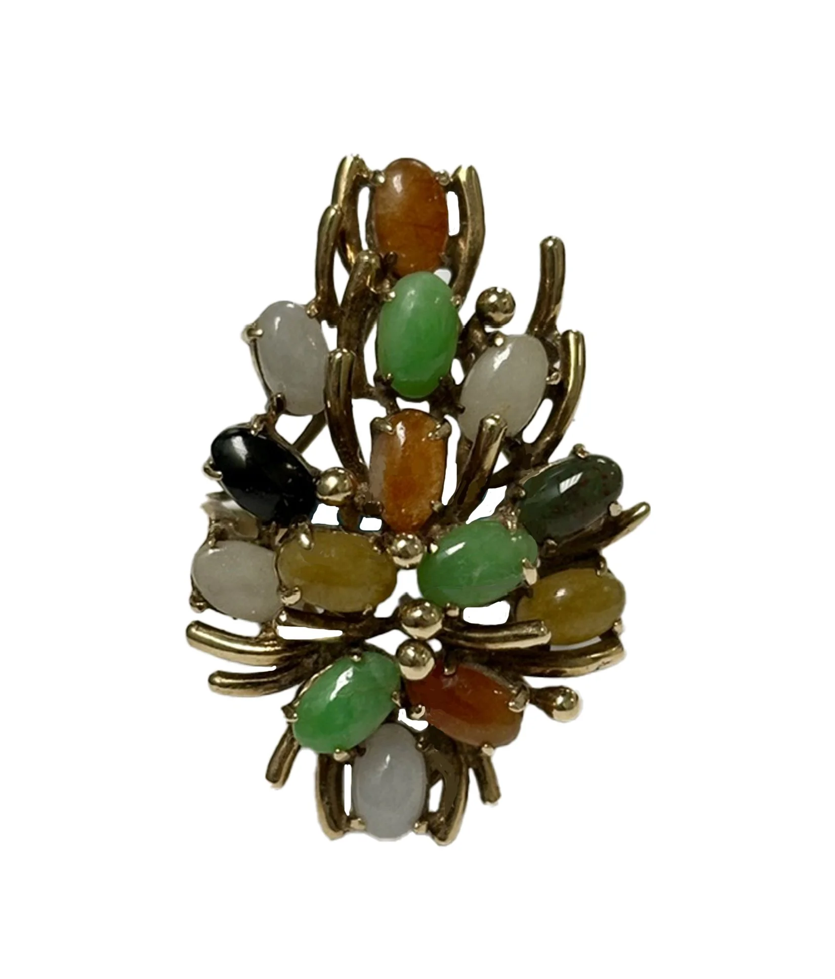 Multi colored jade cocktail ring 14k Yellow
