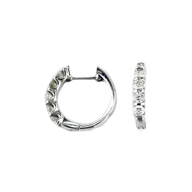 14k White Gold Diamond Hoop Earrings