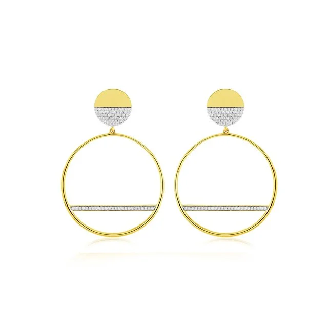 14k Yellow Gold Diamond Circle Geometric Earrings