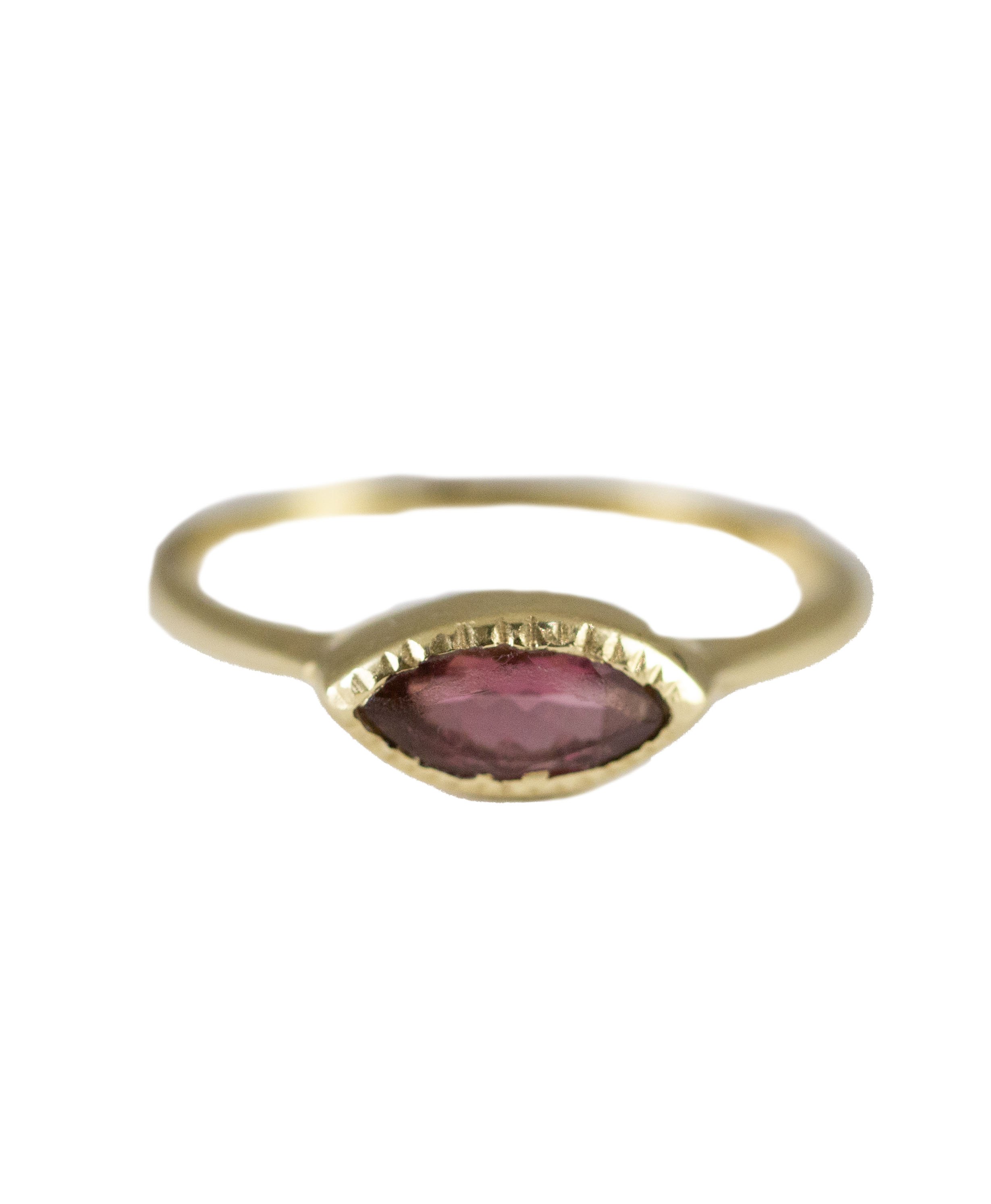 Pink Tourmaline Bezel Set Yellow Gold Ring Handmade