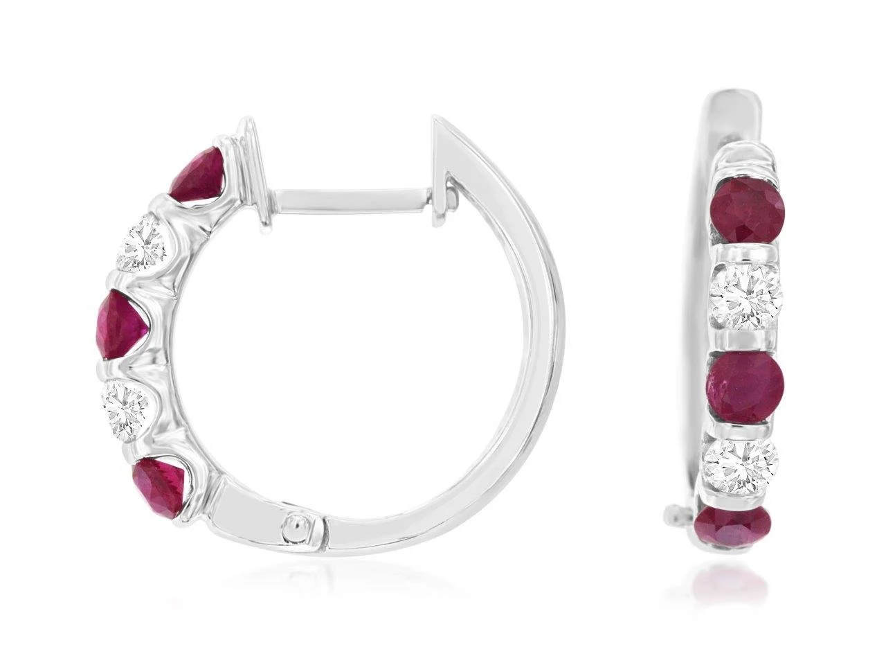 White Gold Diamond Ruby Hoop Earrings