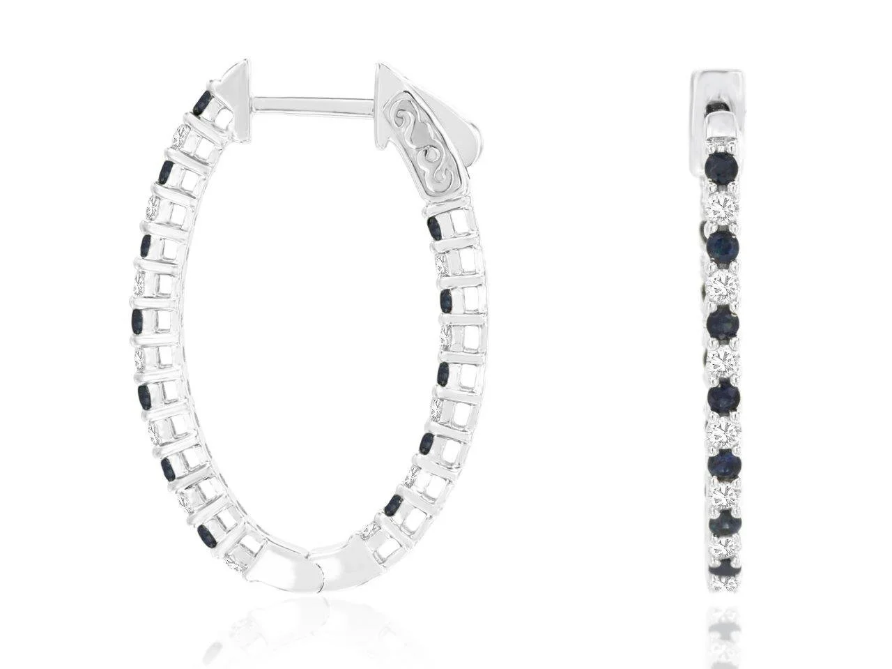 Sapphire and Diamond Inside Out Hoops 14k White Gold