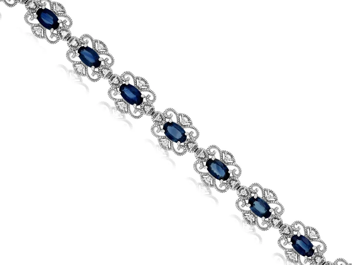 !4k White Gold Sapphire and Diamond Line Bracelet