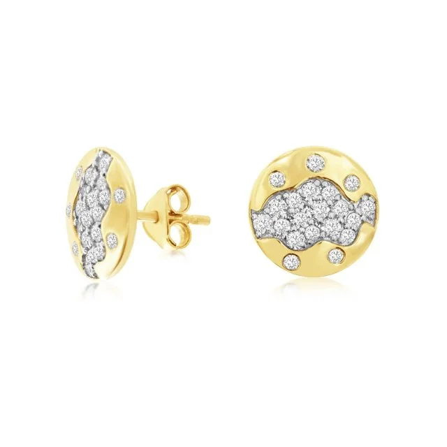 14k Yellow Gold Freeform Diamond Disc Stud Earrings