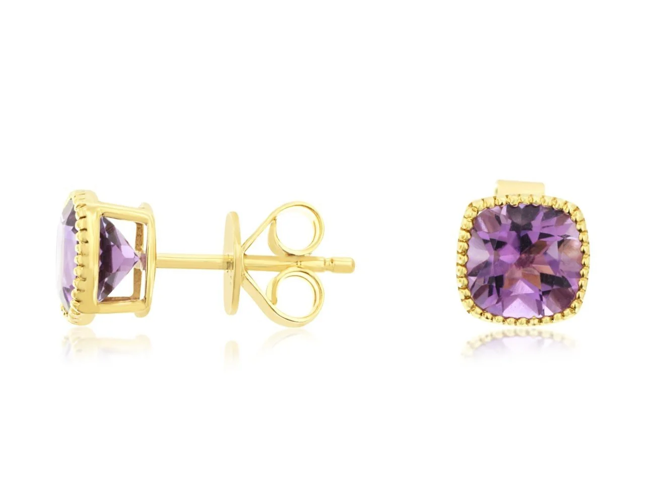 14k Yellow Gold Bezel Set Amethyst Stud Earrings