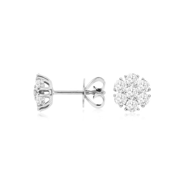 14k White Gold Diamond Cluster Stud Earrings