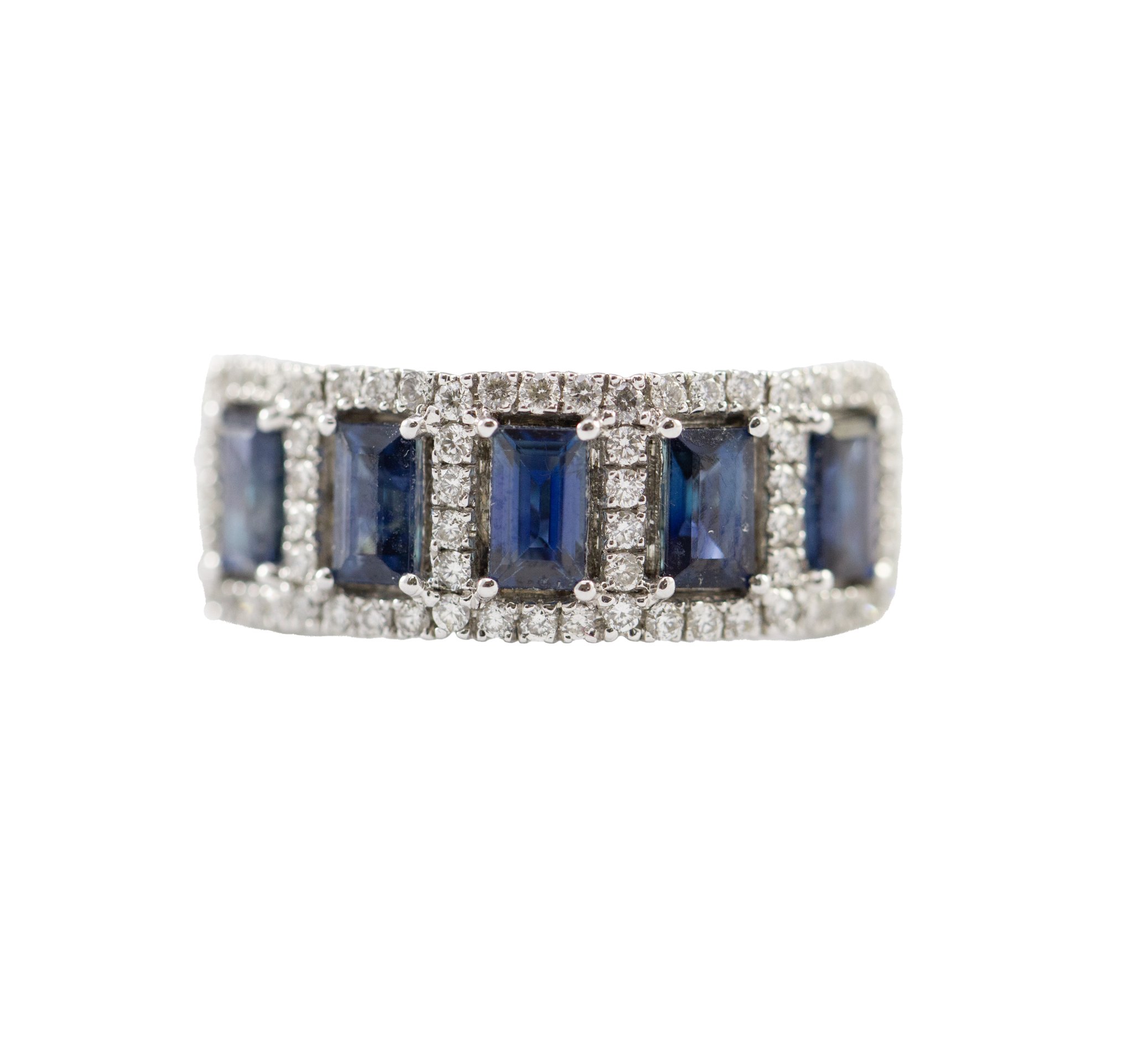 Emerald Cut Sapphire and Diamond Wedding Band