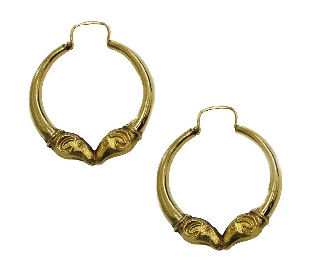 Rams Head Kissing Hoop Earrings Yellow Gold 18k