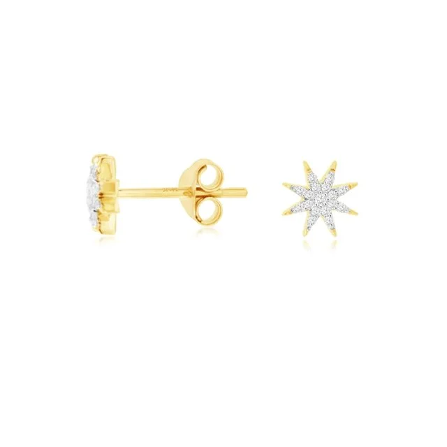 14k Yellow Gold Diamond Starburst Earrings