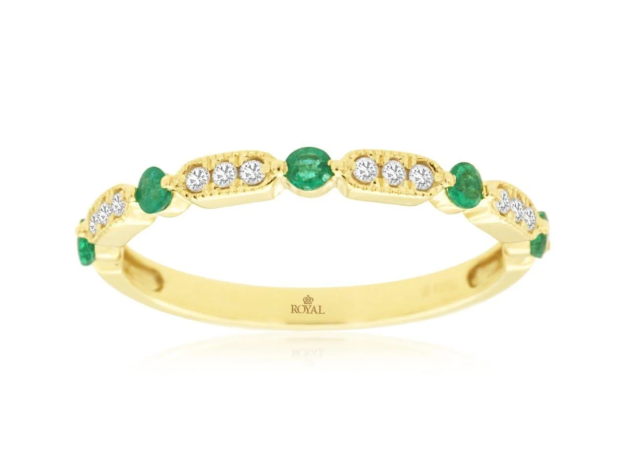 14k Yellow Gold Emerald and Diamond Band