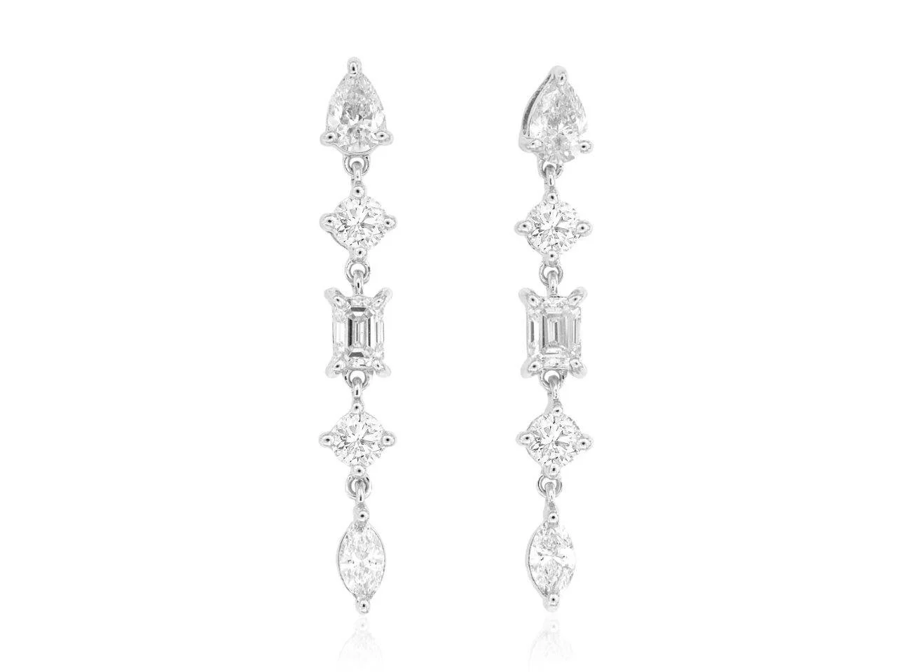 14k White Gold Diamond Dangle Earrings