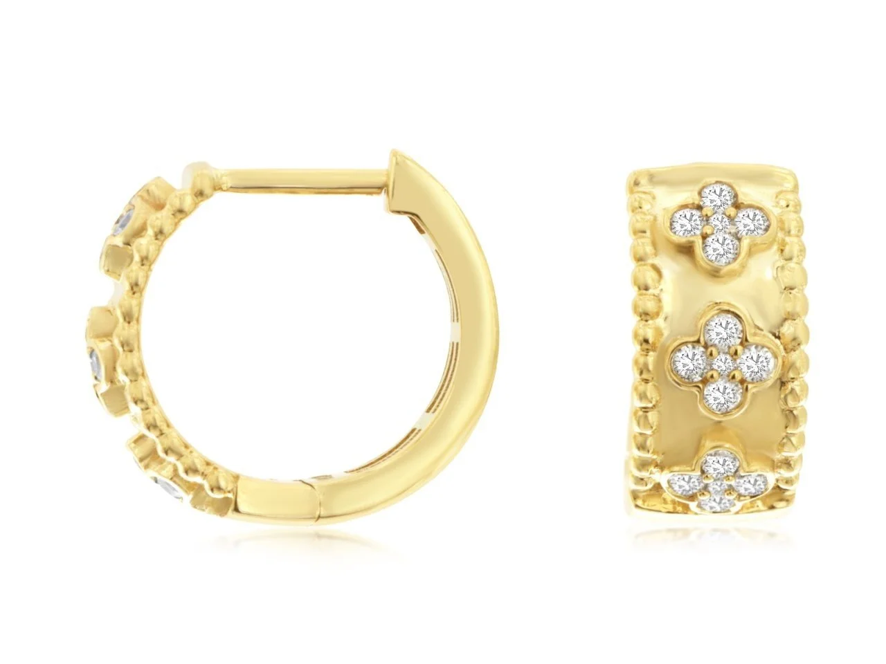 Floral Diamond Gold Hoop Earrings